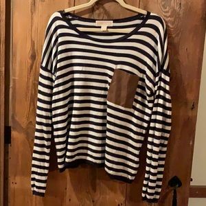 Michael Kors stripped top with faux leather pocket